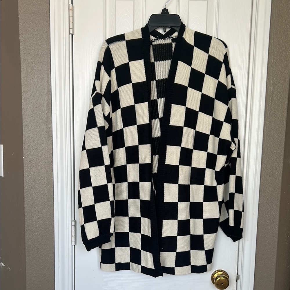Checkered Black and White Cardigan